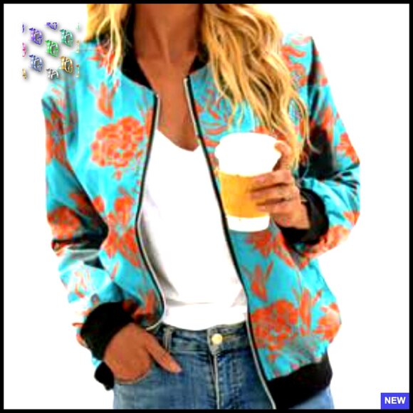 Floral Print Bomber Jacket Vintage Lightweight Casual Street Style Y2K